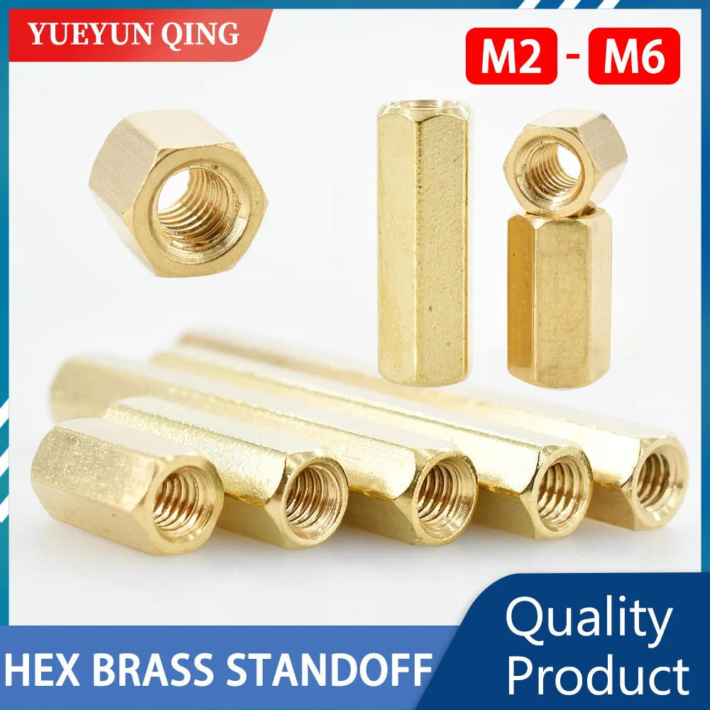 Separadores de placa base de latón, estante de placa hexagonal, tornillo espaciado, perno hexagonal de cobre hembra, perno de pilares PCB M2 M2.5 M3 M4 M5 M6 espaciador