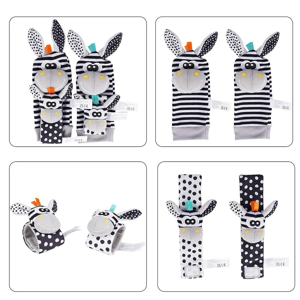 4 TEILE/SATZ Baby Rassel Socken Handgelenk Strap Rasseln Set Nette Kuscheltiere Fuß Finder Socken 0 ~ 12 Monate für Kleinkind Neugeborene Geschenk