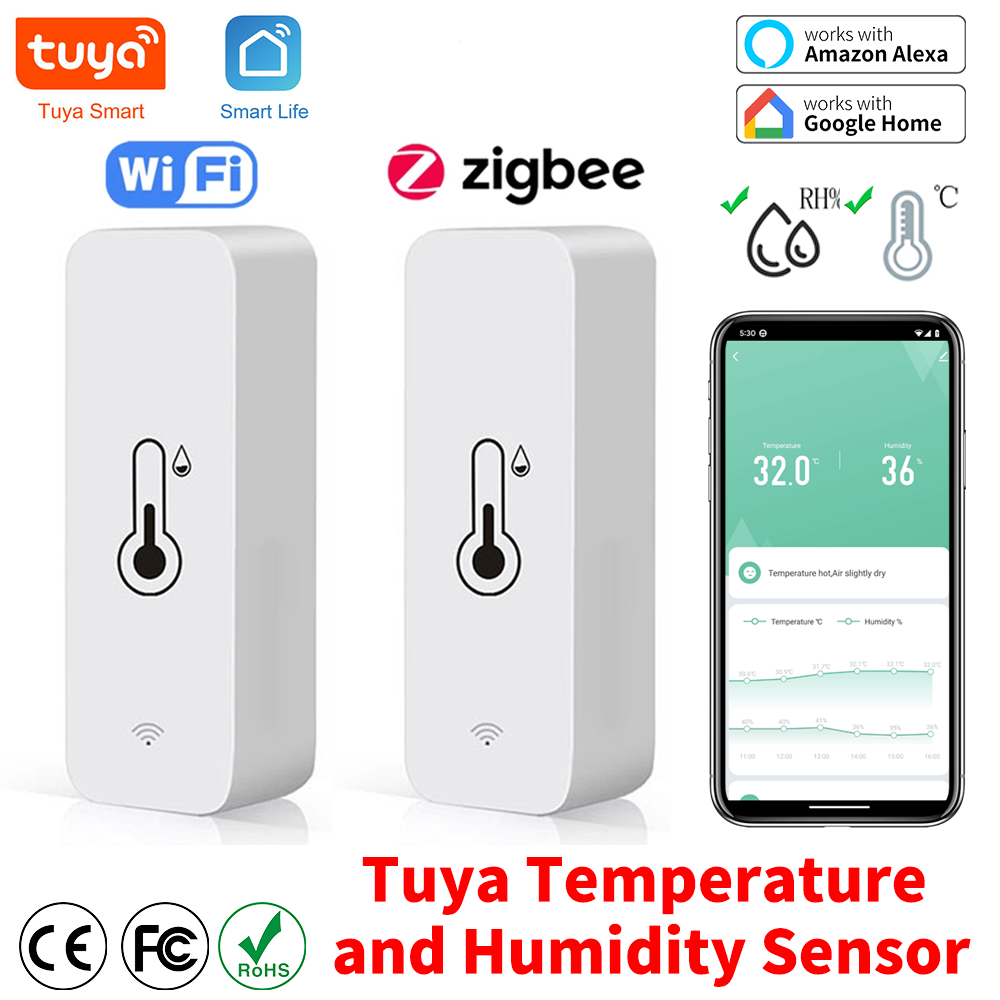 Tuya Zigbee WiFi Temperatur Und Feuchtigkeit Sensor APP Remote Monitor Für Smart Home oder SmartLife WorkWith Alexa Google Assistent