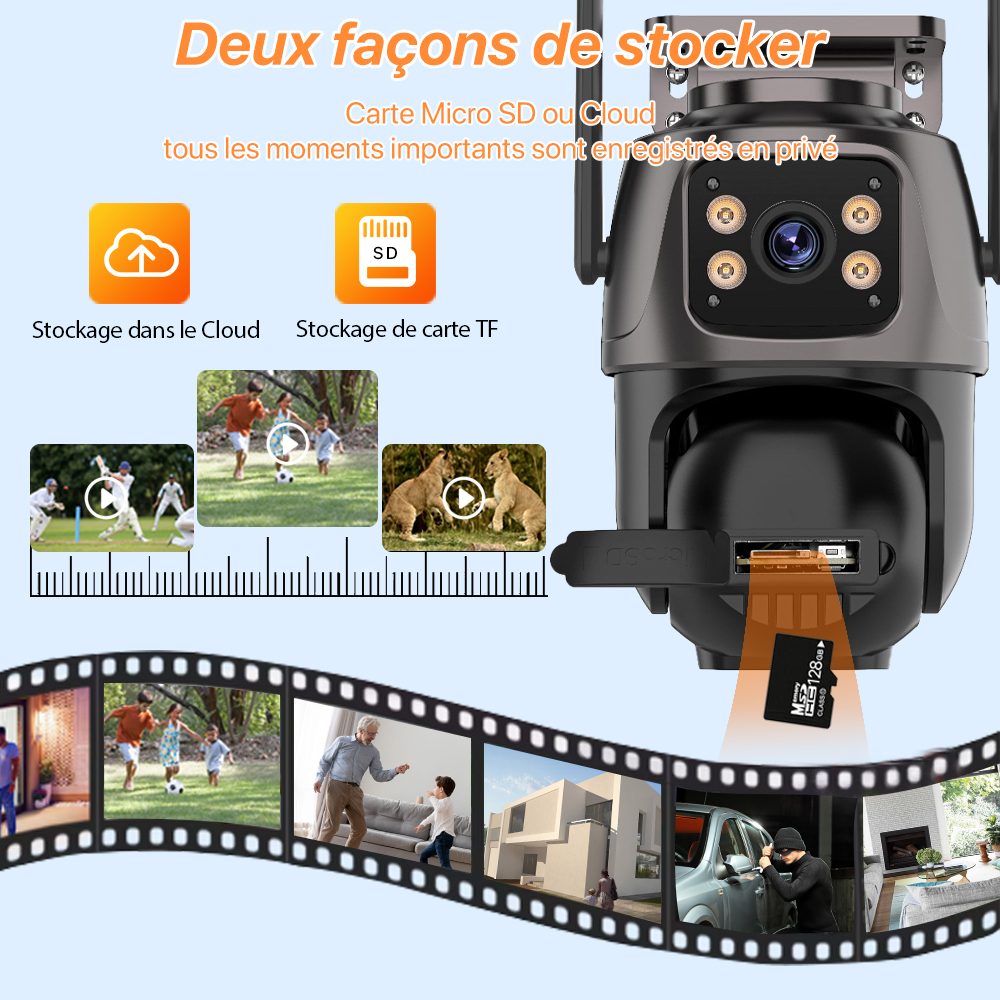 WONSDAR 4K PTZ WIFI caméra double objectif double écran caméra IP extérieure HD suivi automatique Protection de sécurité CCTV Surveillance iCSee