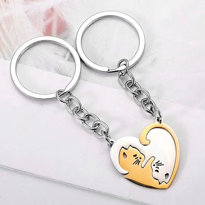 Casal combinando gato chaveiro amantes de aço inoxidável presente para namorado bonito chaveiro para amantes de gatos combinando presente de gato para casais