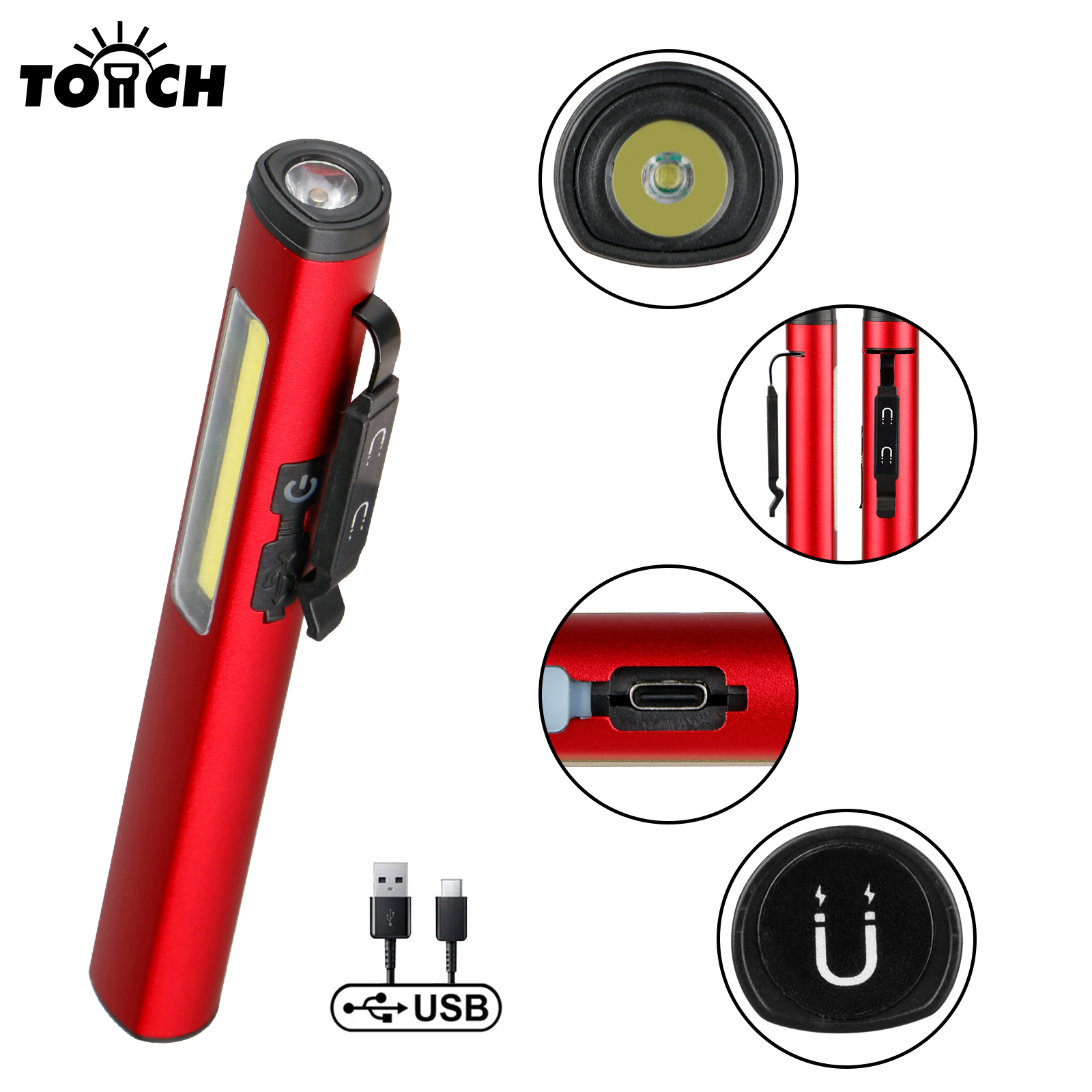 Mini-USB-wiederaufladbare LED-Taschenlampen mit Magnet, leichte, wasserdichte kleine Taschenlampe mit Clip für den Arbeitsnotfall