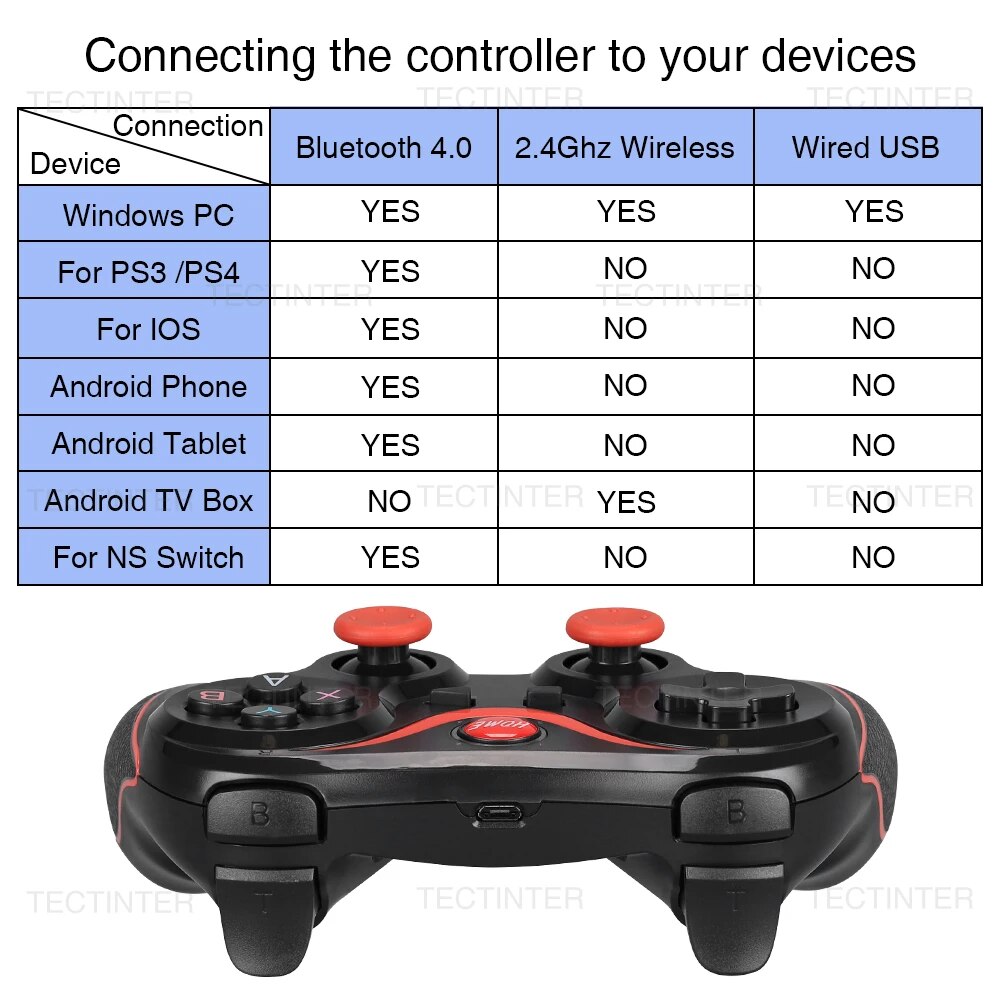 Terios T3 X3 Joystick inalámbrico Gamepad controlador de juego de PC soporte Bluetooth BT3.0 Joystick para teléfono móvil tableta TV Box Holder