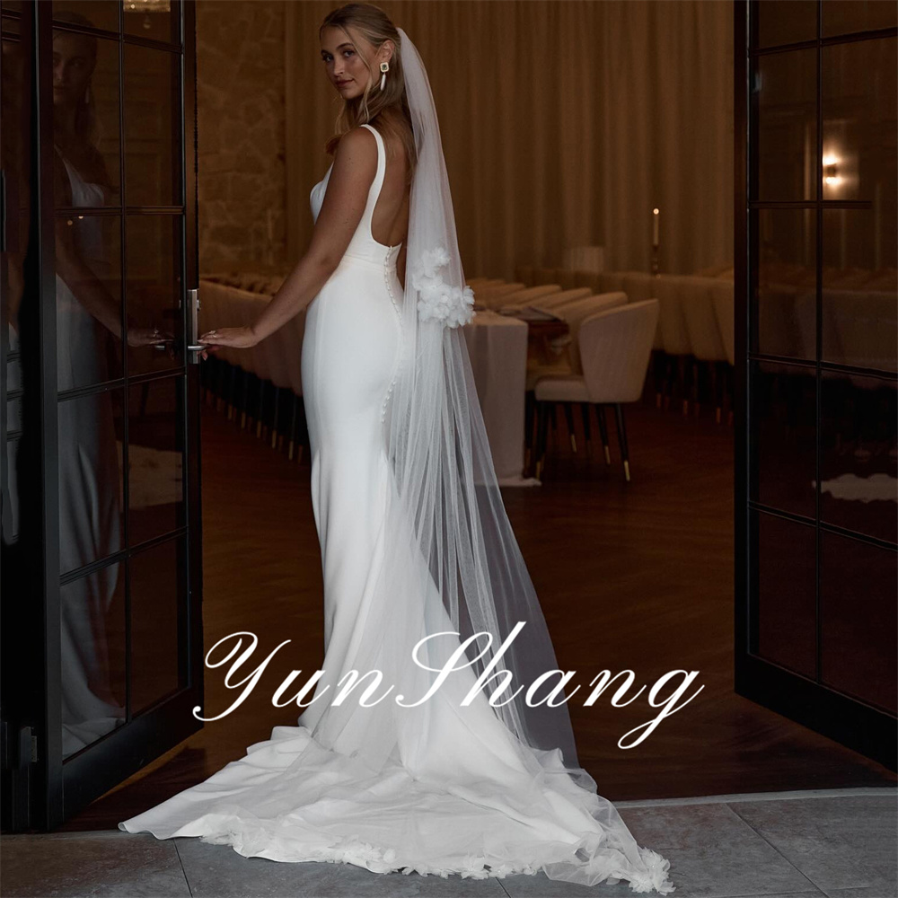 Yunshang Elegante Meerjungfrau Hochzeit Kleid Spaghetti-trägern Quadrat Kragen Open Back Brautkleid Zug Vestidos De Novia Angepasst