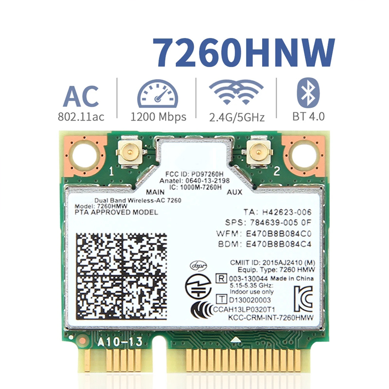 7260 7260HMW Mini PCI-E 7260 2,4G/5Ghz Wlan Bluetooth 4,0 802.11ac/a/b/g