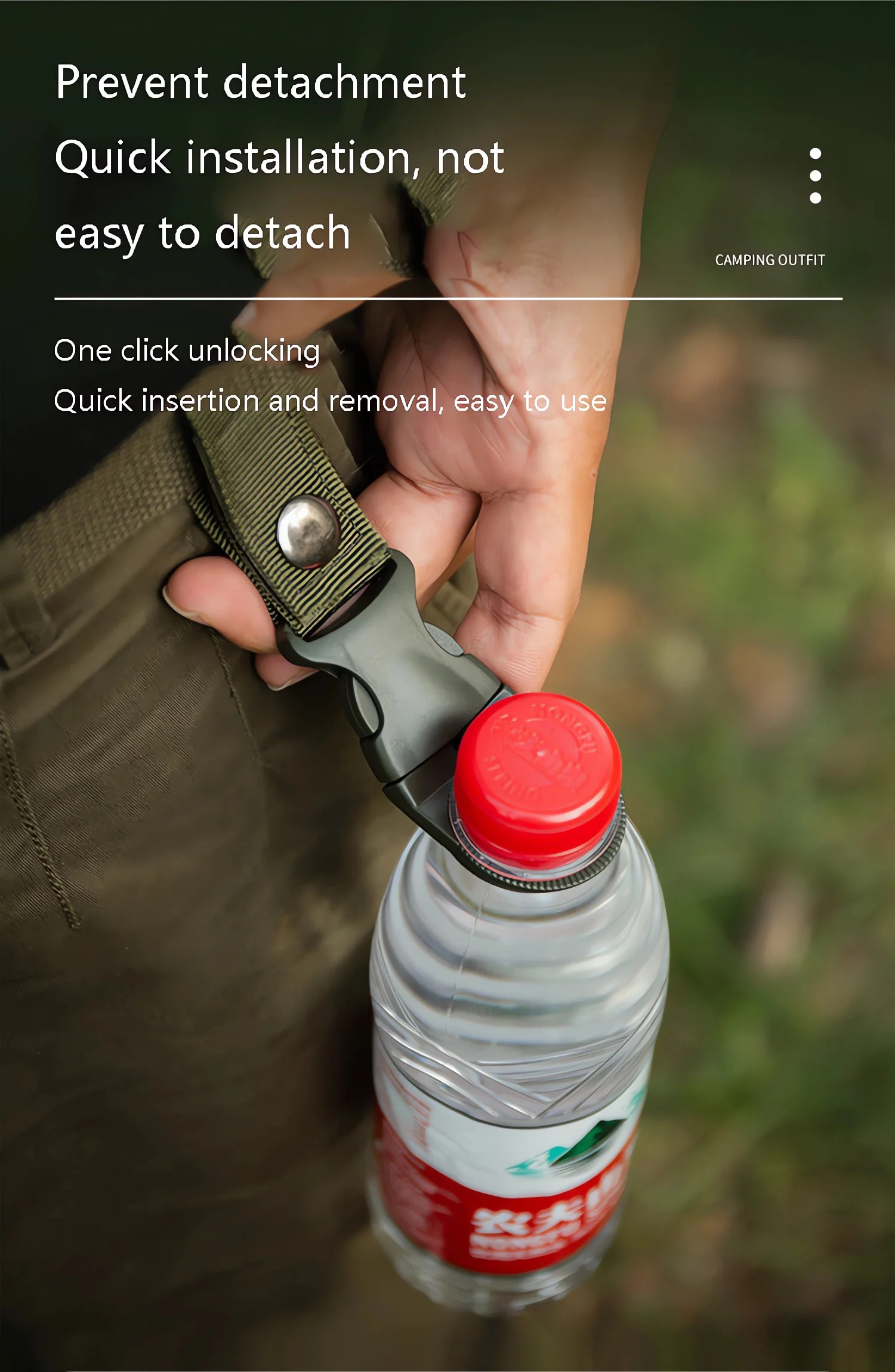 Hebilla táctica para botella de agua, correas para colgar al aire libre, portátil para acampar, senderismo, viaje, accesorio duradero para exteriores