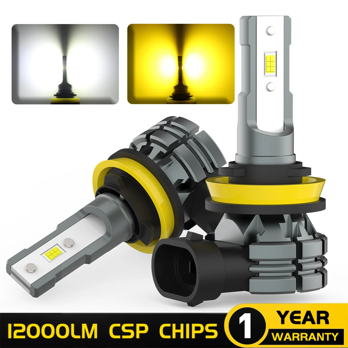 BMTxms 2 peças branco amarelo switchback cor dupla h8 h11 9006 hb4 9005 hb3 9145 h10 led luzes de neblina circulação diurna lâmpada drl