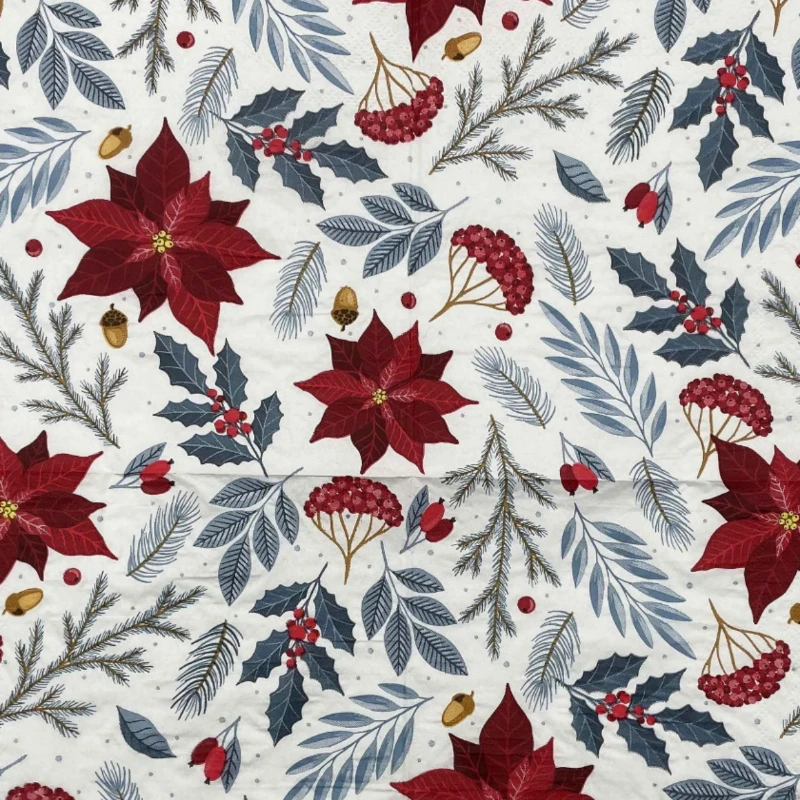 Servilletas de papel con estampado colorido 20 piezas/Pac, manteles individuales desechables de 2 capas con flores de Navidad, pulpa de madera para fiesta
