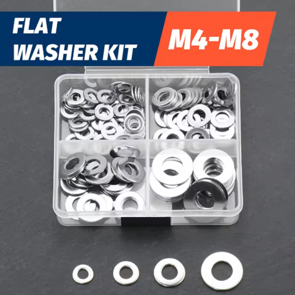 260pcs Lock and Flat Washer Assortment Kit Stainless Steel M3 M4 M5 M6 M8 M10 Spring Lock Washers and Flat Washers Set