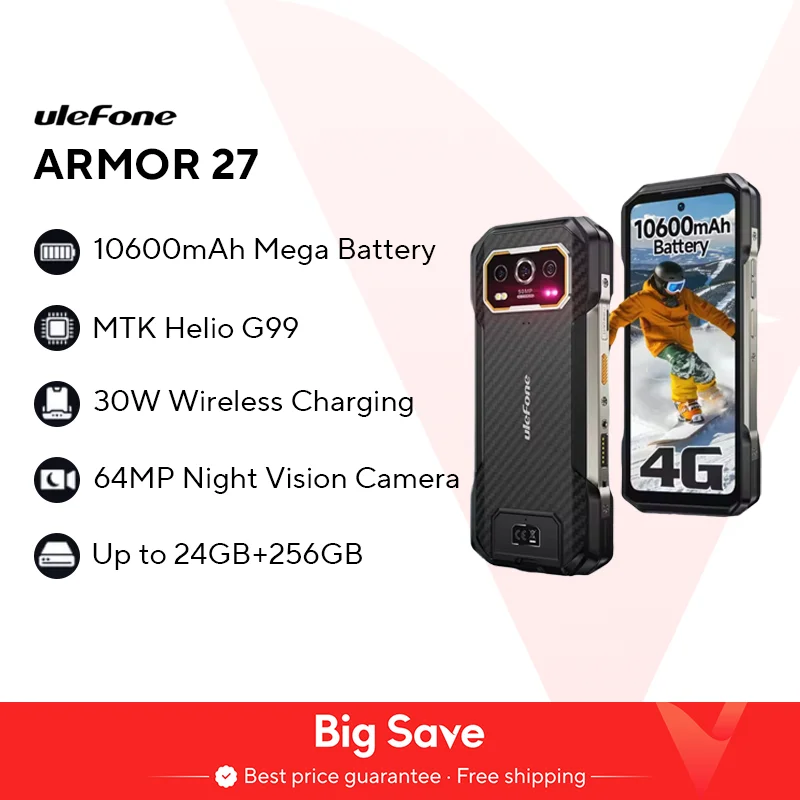 【Weltpremiere】 Ulefone Armor 27 4G 10600mAh Robustes Telefon 24GB+256GB Android 14 Smartphone 6.78"FHD 120Hz Nachtsicht Global