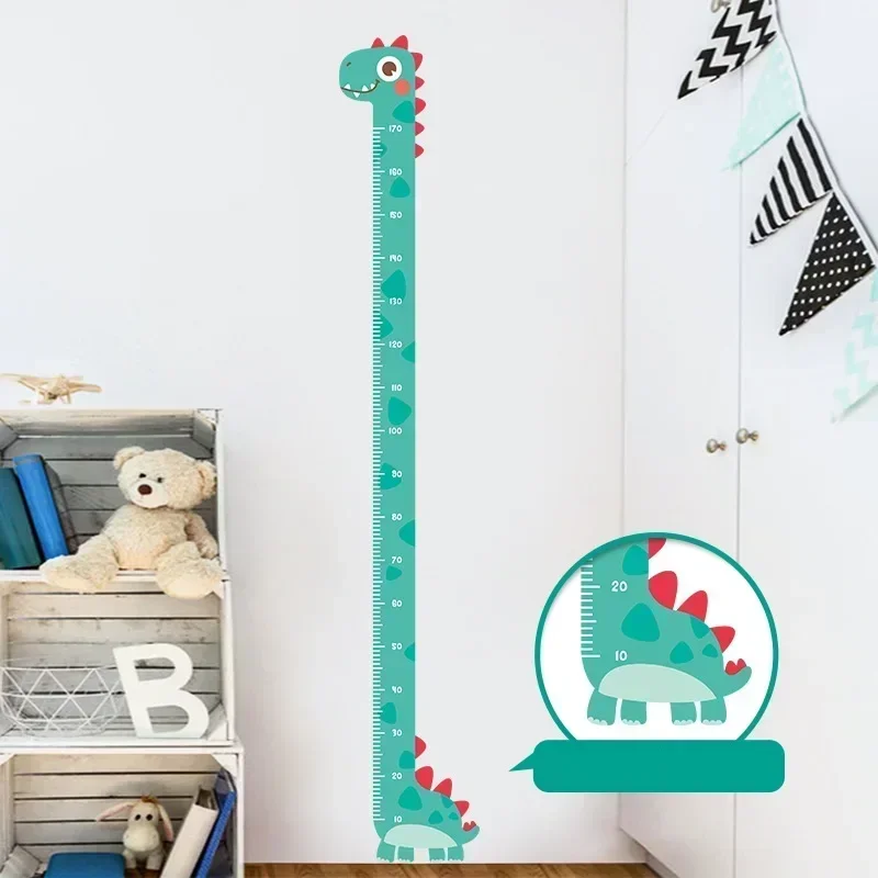 Pegatina de pared medida de altura de animales de dibujos animados, papel tapiz de dinosaurio unicornio para habitación de niños, guardería, tabla de crecimiento de regla de crecimiento infantil