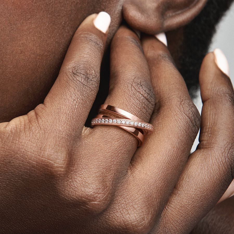 Anéis de prata esterlina 925 originais para mulheres crossover amor noivado anel de casamento cristais de ouro rosa joias de luxo presente