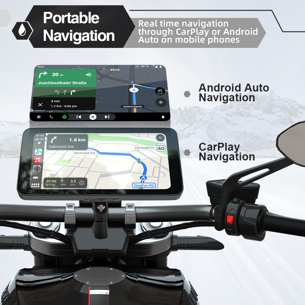Monitor de navegación automática Android CarPlay para motocicleta de 6,5 pulgadas pantalla de presión de neumáticos pantalla IPS portátil impermeable AUX Bluetooth