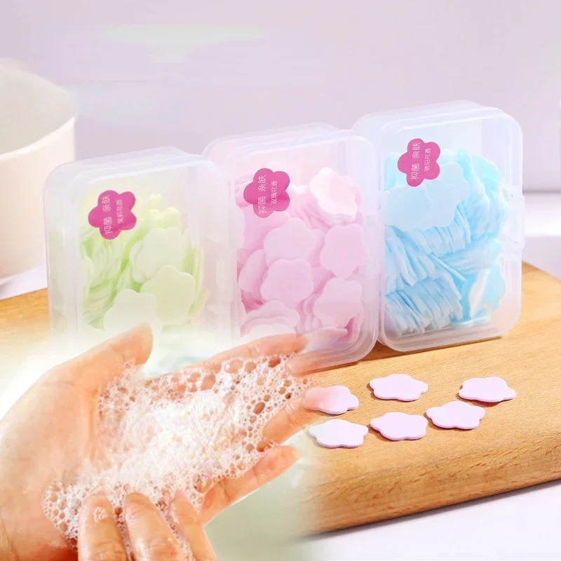 100pcs Flower Shape Soap Paper for Travel Soap Washing Hand Bath Cleaning Scented Slice Sheets Foaming Paper Soap Dishes