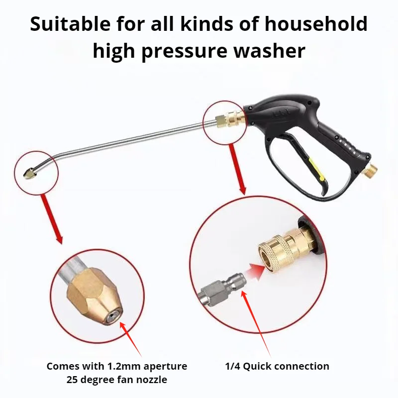 Varita de extensión de lavadora de alta presión, herramienta de limpieza de varilla de cabeza curva, 1/4 lanza de conector rápido, 25 °/90 °/U