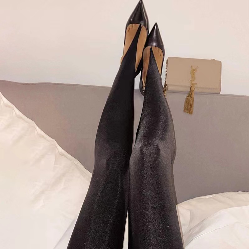 Y2K-pantalones largos coreanos de moda para mujer, mallas informales ajustadas de cintura alta, color negro, con purpurina, para primavera