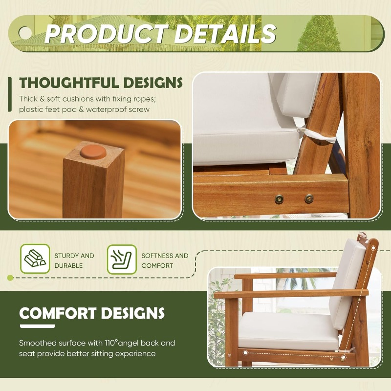 Patio Furniture 4-piece outdoor acacia wood patio conversation sofa set with table and cushion