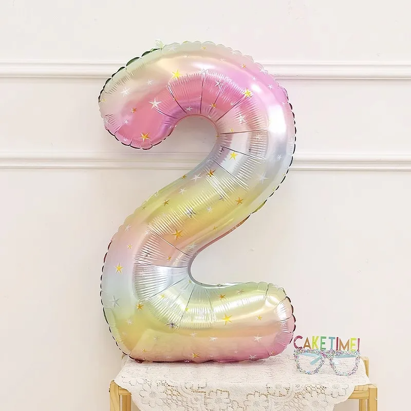 1pc 40inch Pastel Rainbow Number Foil Balloons Star Sky Gradient Digital Balloon Kids Birthday Party Decorations Helium Ball