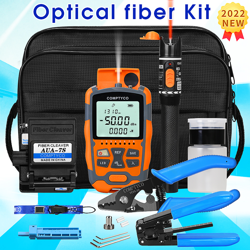COMPTYCO FTTH Kit de herramientas de fibra óptica con cuchilla de fibra -50 ~ + 26dBm AUA-M5 3 en 1 MIni medidor de potencia óptica localizador Visual de fallos 10mw