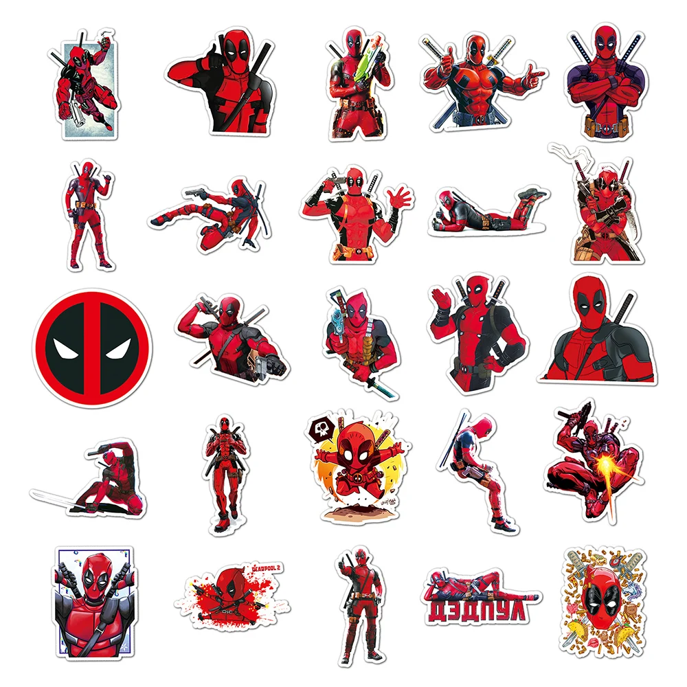 10/30/50pcs 멋진 애니메이션 Deadpool 낙서 스티커 클래식 디즈니 영화 스티커 가방 기타 자동차 만화 장식 데칼 팩