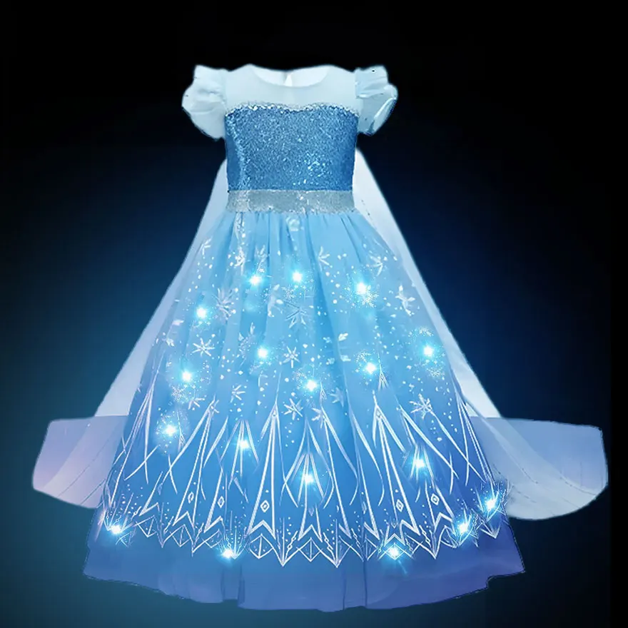 2024 見事なアナと雪の女王エルサドレス LED ライト付き女の子ロールプレイプリンセスアパレル幼児雪の女王ライトアップディズニー妖精エルサ