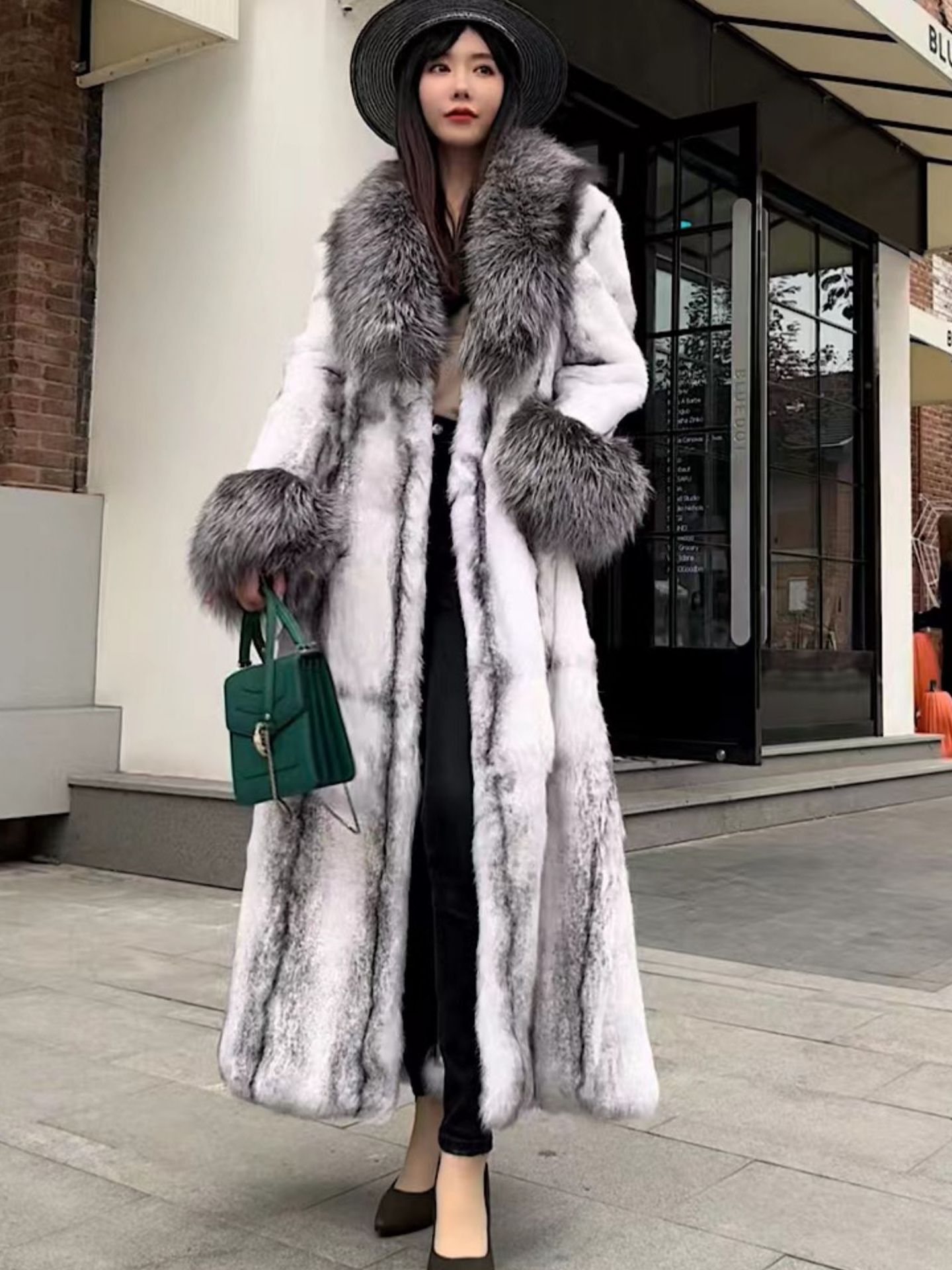 Furyoume Winter Neue Echte Kaninchen Fell Mantel X-lange Dicke Warme Natürliche Pelz Jacke Mit Fuchs Pelz Kragen/manschetten Luxus Pelz Gürtel Mode