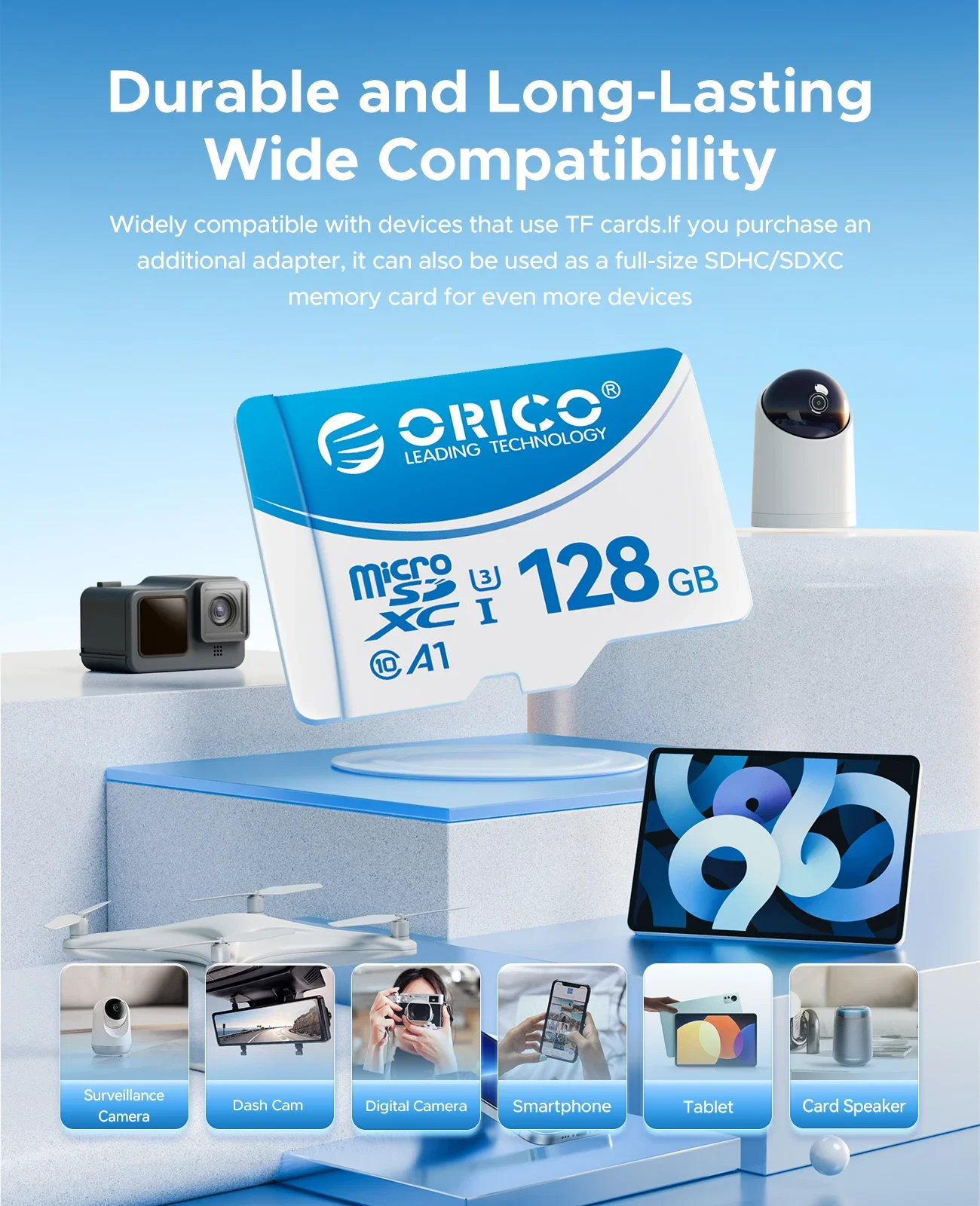 ORICO Micro SD Card TF Memory Card 16GB 32GB 64GB 128GB A1 U3 Class10 V10 for Camera/Drone/Dash Cam