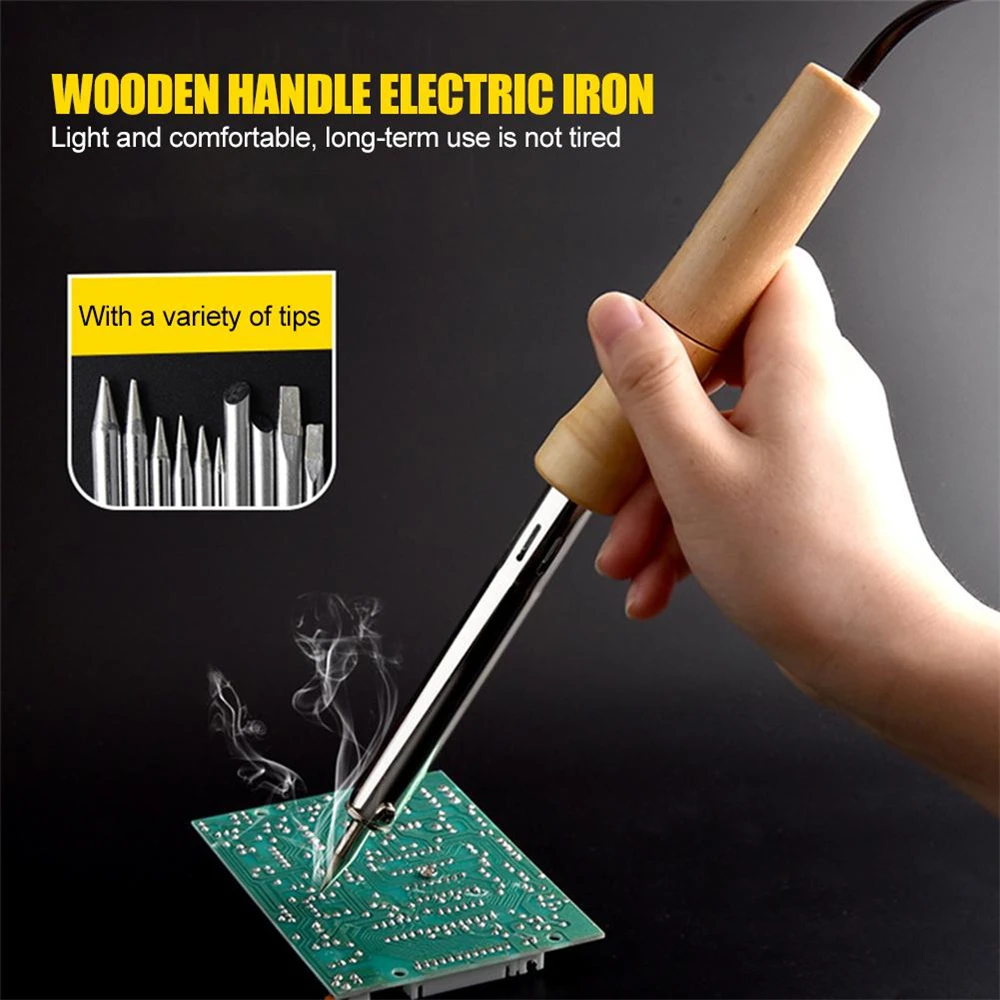 220V อุณหภูมิปรับไฟฟ้าบัดกรีเหล็ก 30 W/40 W/60 W/80 W/100 W ไม้ Handle MINI soldering Iron Rework Station EU Plug