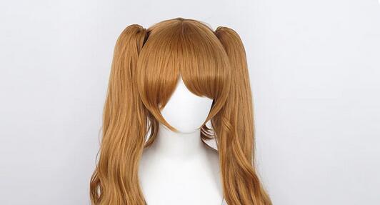 Peluca de pelo largo rizado para Cosplay, pelo de fibra resistente al calor, Charlotte Pudding, coletas sintéticas