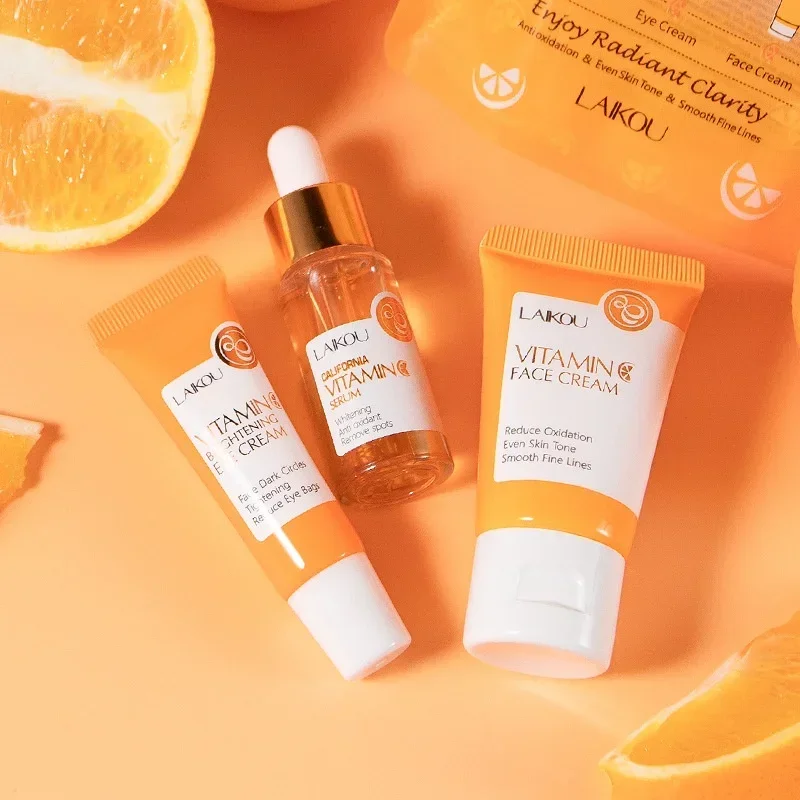 3 Stück/Set LAIKOU Vitamin C Gesichtsset zur feuchtigkeitsspendenden, feuchtigkeitsspendenden Aufhellung und Aufhellung