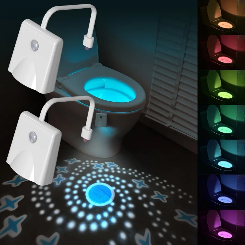 Drahtloses LED-Nachtlicht mit Bewegungsmelder, RGB, 8 Farbwechsel, Toilette, Badezimmer, Atmosphärenlampe, wasserdicht, intelligente Ein/Aus-Nachtlampe