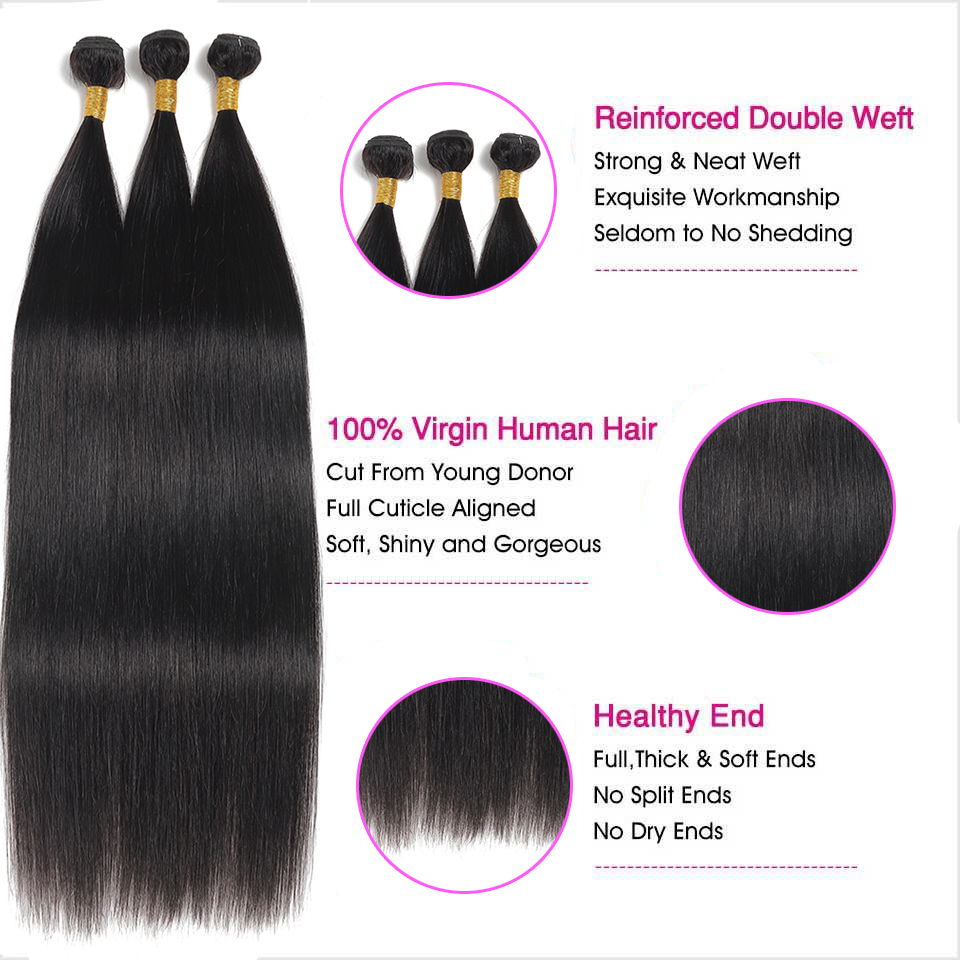 Extensiones de cabello humano birmano, mechones rectos de Color Natural, 8-30 pulgadas, 1/3/4 piezas/lote