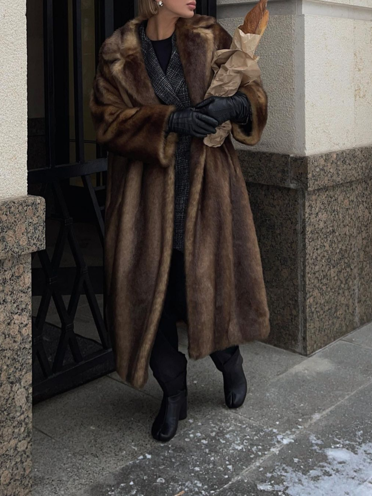 女性のためのふわふわのフェイクファーコート,エレガントなラペル,長袖,ゆったりとした暖かいオーバーコート,シックなカーディガン,女性のストリートアウターウェア,冬,2020