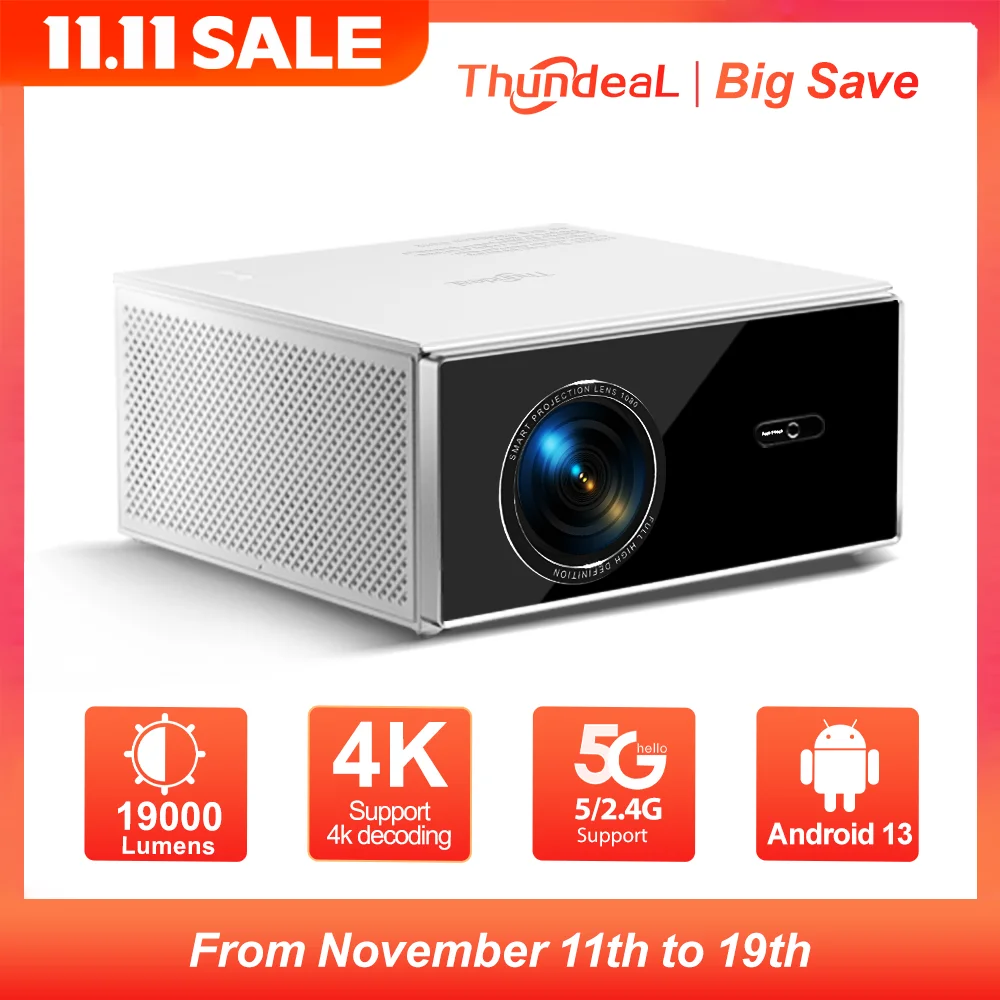 ThundeaL-Projetor de feixe de Home Theater TDA7 para reunião ao ar livre, Full HD 1080P, 2G 32G, Android 13, WiFi 6, 2K, 4K, 1080P,projetor 4k portátil projetor home theater