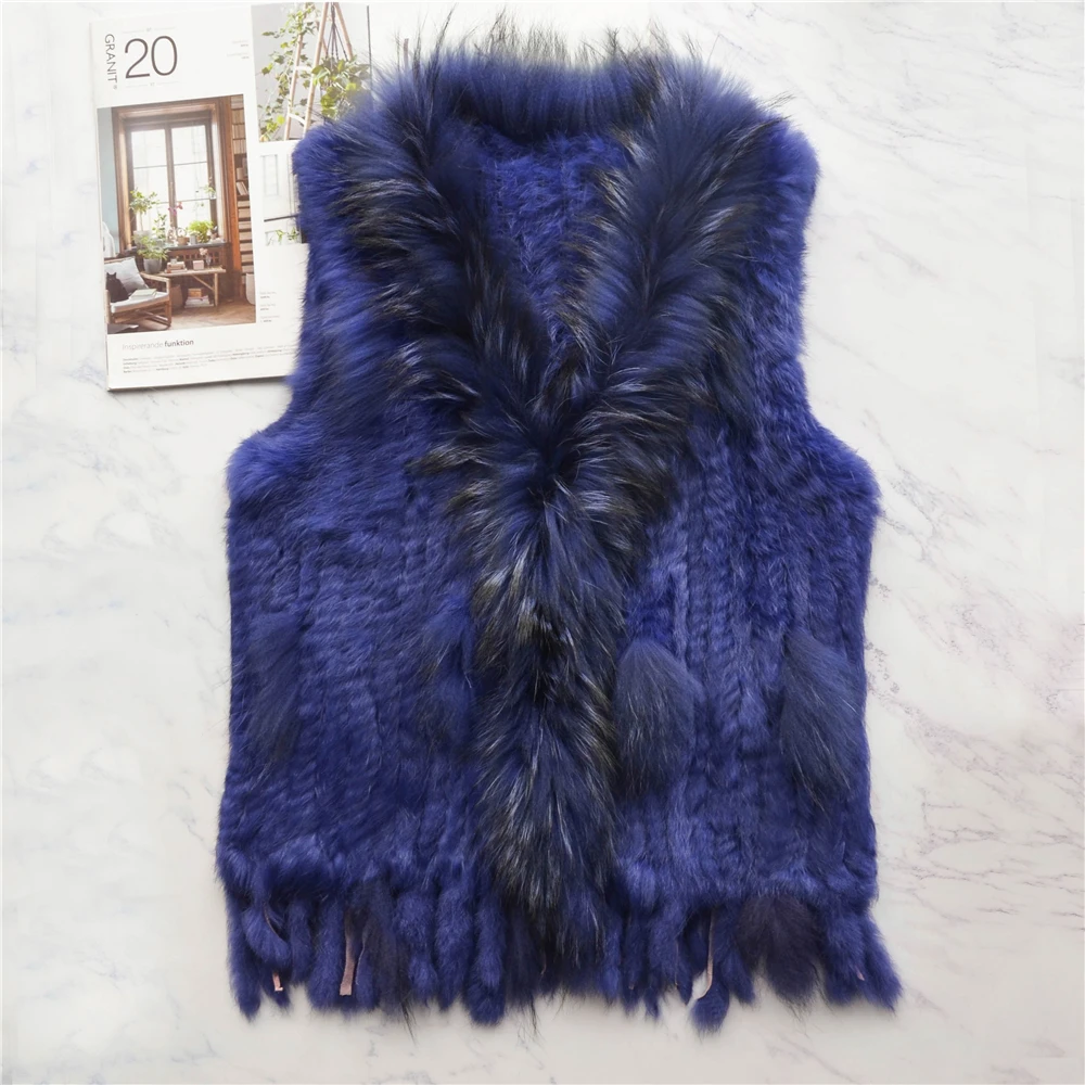 ผู้หญิงของแท้ขนสัตว์กระต่ายจริงเสื้อกั๊กเสื้อพู่ Raccoon ขนสัตว์เสื้อแจ็คเก็ตเสื้อกั๊กขายส่ง Drop Shipping