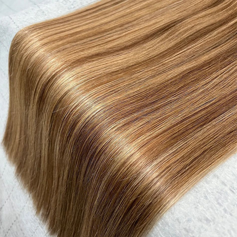 ผมต่อแบบสานสีน้ำตาลสำหรับผู้หญิงมัดเส้นผมมนุษย์100% ตรงสีไฮไลต์เกรด10A #4/27