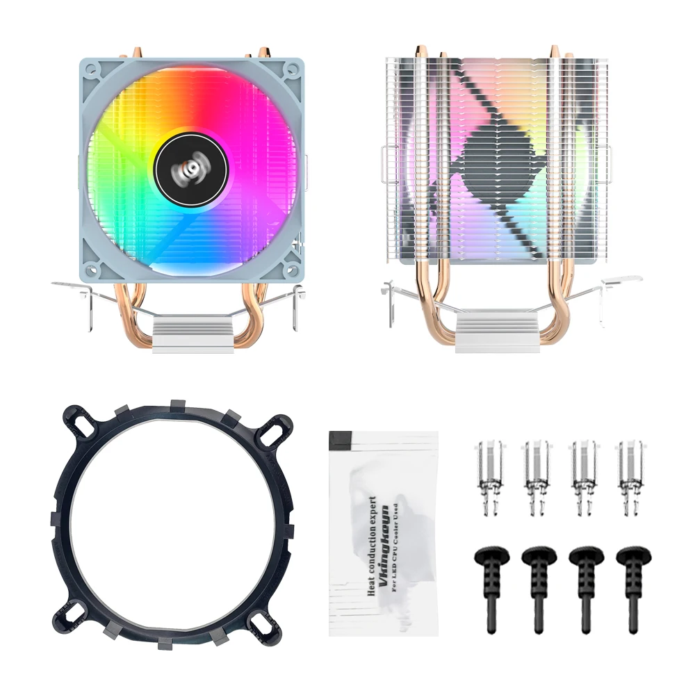Aigo-cpu refrigerador ice200pro, 2 heatpipes, ventilador pwm de 3 pinos, silencioso, para intel 11x, 1200, 1700, am4, am5, amd
