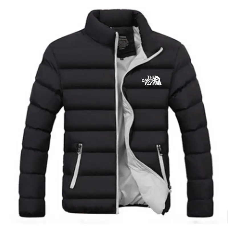 2024 moda masculina casual wear novo parka quente casaco de inverno cor sólida gola alta com zíper à prova de vento algodão impresso jaqueta