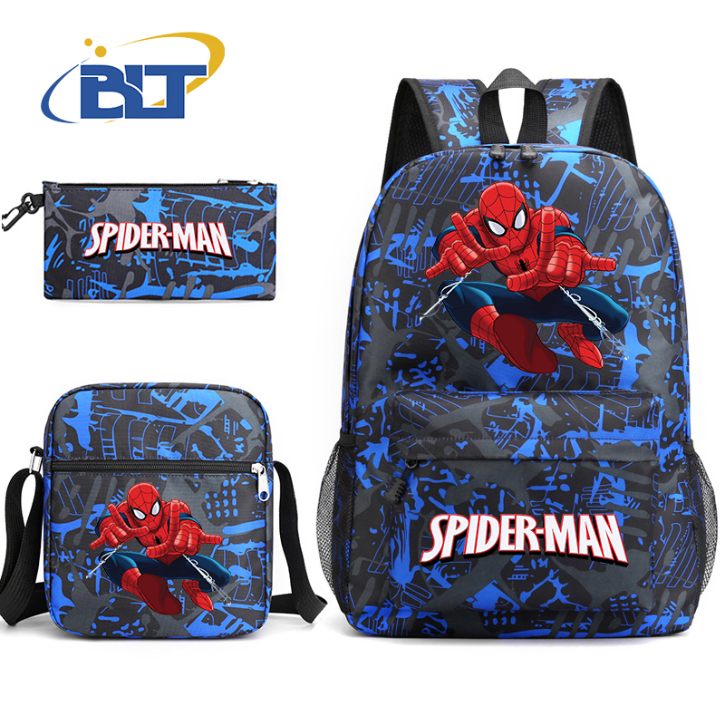 Zestaw tornistrów szkolnych z nadrukiem Spider-Man. Dziecięca torba na ramię. Plecak. Piórnik. Trzyczęściowy zestaw