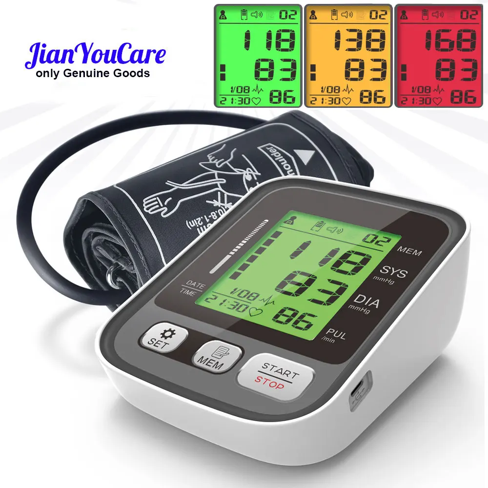 JianYouCare Màn Hình LCD Kỹ Thuật Số Cánh Tay Tensiometers Áp Đồng Hồ Đo Nhịp Tim Lớn Vòng Bít Máy Đo Huyết Áp Di Động Tonometer