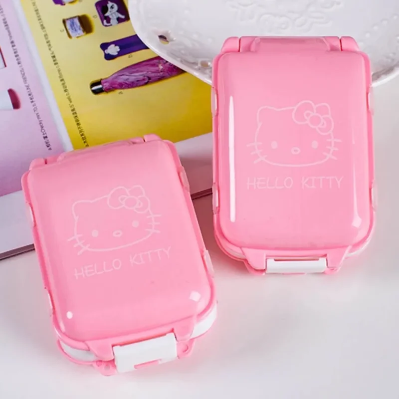 Sanrio Kawaii Hello Kitty Portable Pill Box Seven Compartment KT Cat Storage Box Travel Portable Double Layer Medicine Box Gift
