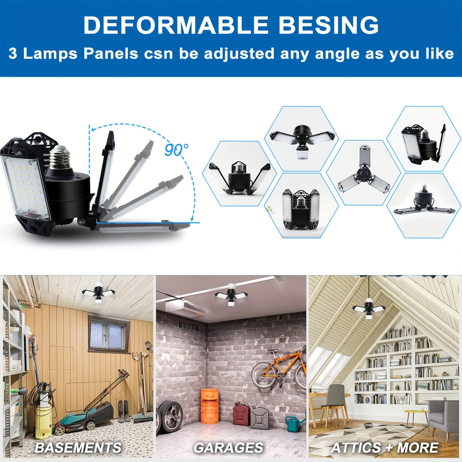 Verformbare LED-Glühbirne, Garagenleuchte mit 3/5/10/12 verstellbarem Panel, LED-Nachtlampe E26/E27, Deckenbeleuchtung für Werkstatt, Lager