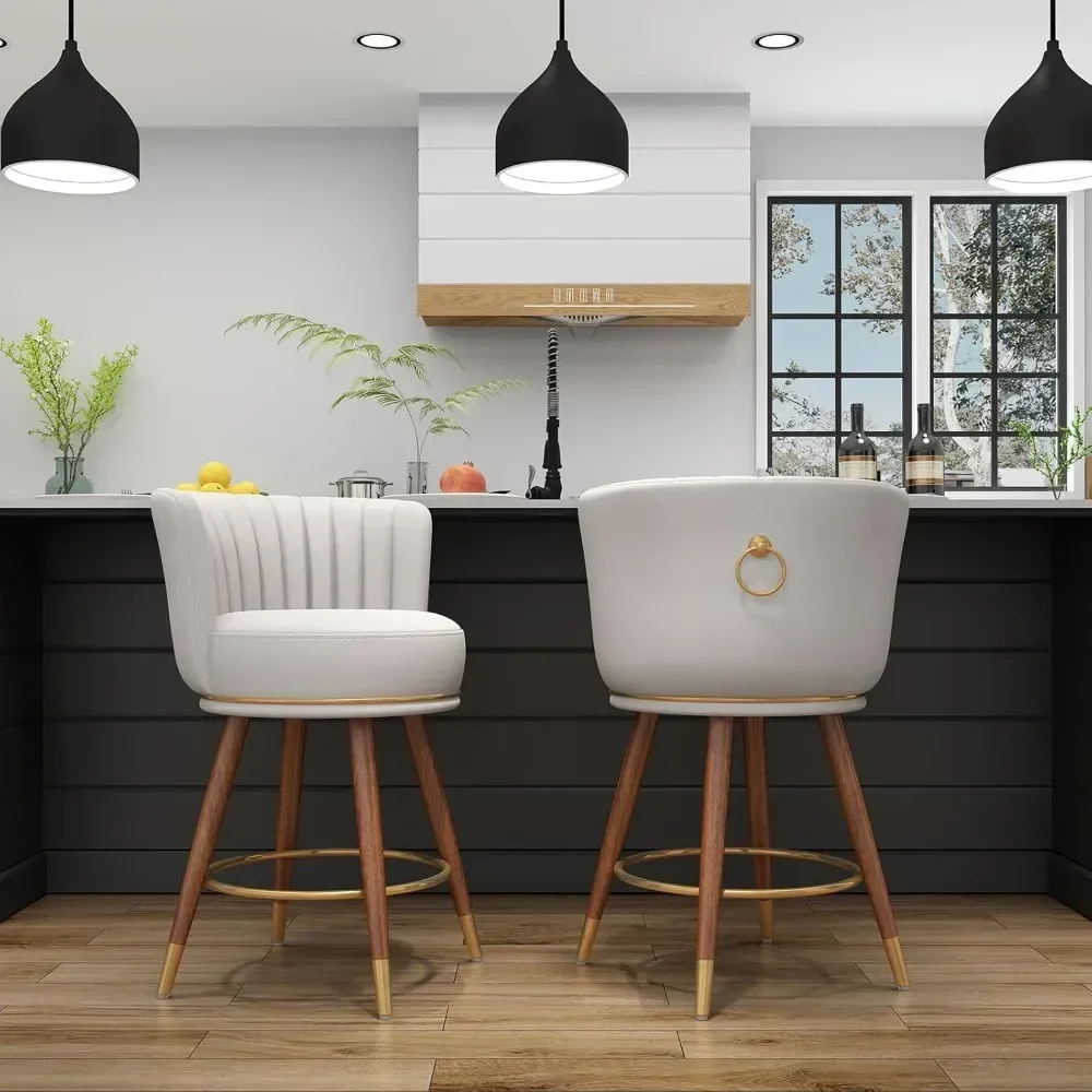Counter Height Bar Stools, Swivel Bar Stools with Back, 24" H Seat Height Upholstered Counter Stools with Wood Legs and Footrest
