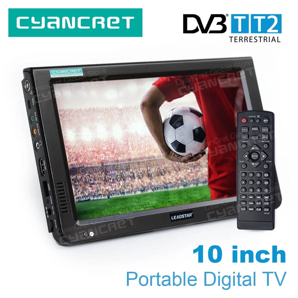 LEADSTAR D10 10 นิ้ว HD แบบพกพาทีวี DVB-T2 tdt DTT Digital และ Analog mini รถขนาดเล็กโทรทัศน์สนับสนุน USB SD MP4 H.265 AC3