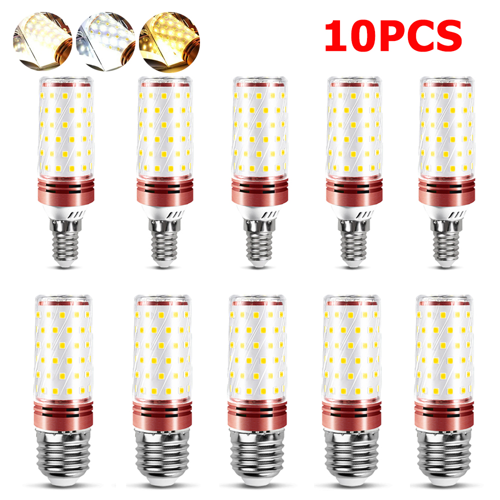 10PCS/Set E27 E14 LED Light 12W 16W 20W Super Bright Lamp Tricolor Changeable Corn Bulb 110V 220V for Home 360Degree Lighting