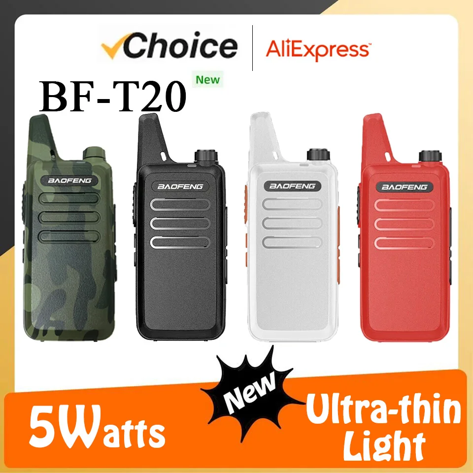 Baofeng BF-T20 5W Mini Walkie Talkie portátil carga USB 1 ud./2 uds Radios bidireccionales actualización de BF-C9 KD-C1 para caza juguete para niños