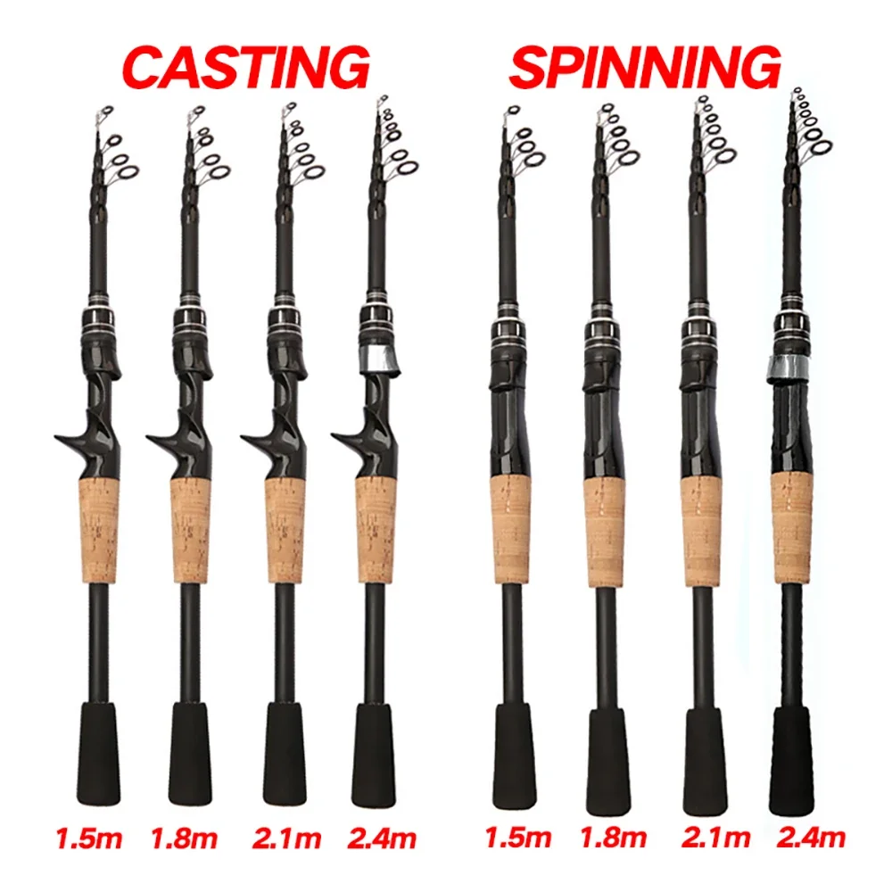 伸縮ルアーロッド 1.5 メートル 1.8 メートル 2.1 メートル 2.4 メートルカーボンスピニングロッド Baitcasting 釣り竿 8 グラム-25 グラム木製ハンドル鋳造釣具