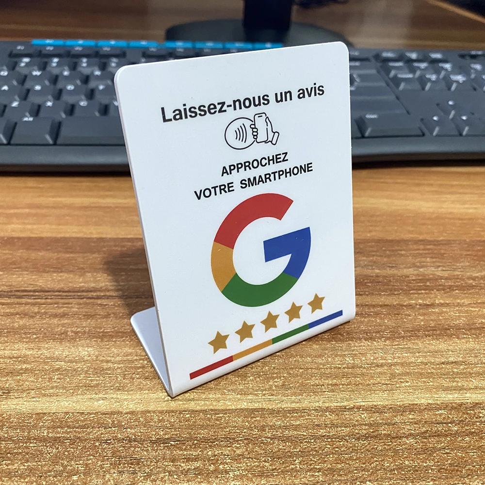 Soporte de grifo NFC de 3 "X4", alemán, francés, español, inglés, versión 4, revisión de Google, soporte NFC, pantalla de mesa NFC para restaurante