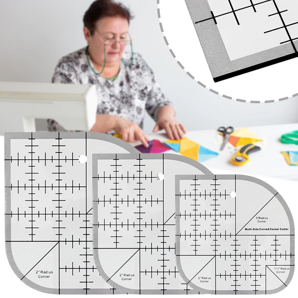 Non Slip Curved Corner Cutter Ruler Multifunctional Fabric Cutting Ruler DIY Sewing Supplies