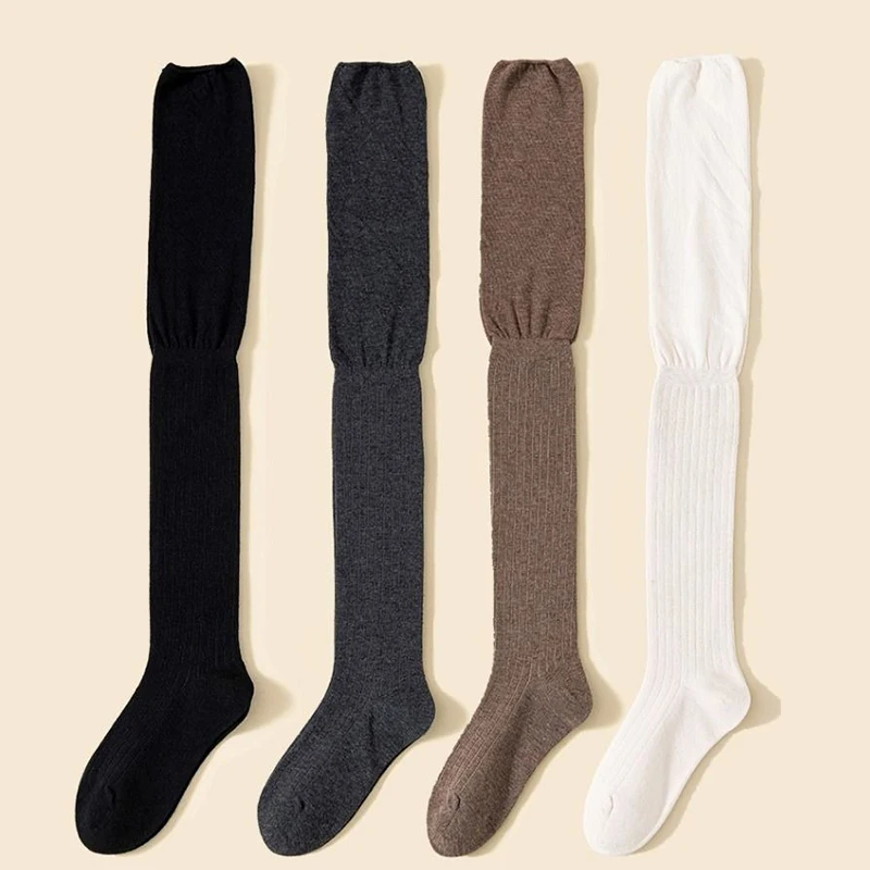 1/3/5 pares de calcetines hasta la rodilla, calcetines largos finos apilados, calcetines de retazos de Color sólido alto para mujer, medias de alta elasticidad